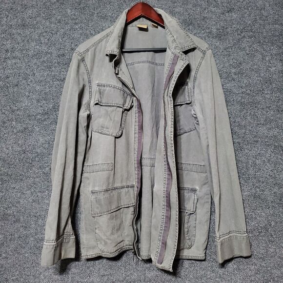 All-Son Chore Jacket Mens L Grey Military Barn Utility Pockets Y2K Grunge - Picture 2 of 16
